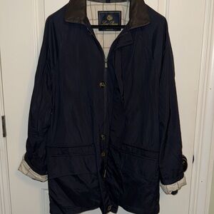 Loro Piana Navy Horsey Jacket w Mahogany Leather Collar L NWOT